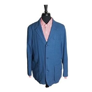 J. Peterman Blue Linen Blend Sport Coat Blazer Men Size 42R Unconstructed 44R?